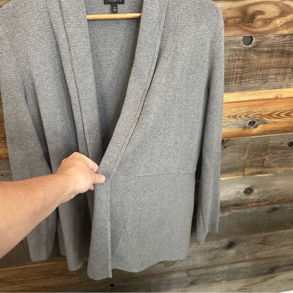 Talbots Womens Medium Sweater Cardigan Open Front Split Back Gray Long Sleeve - Picture 3 of 7
